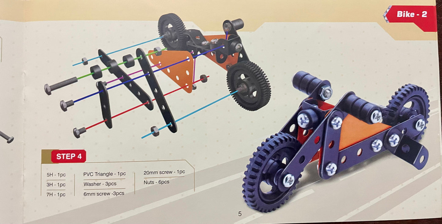 Puvis - MEC-O-TEC Bike 2 Metal Construction Toy, Building Blocks, Educational Toys for 7+ yrs Boys and Girls, Multicolor